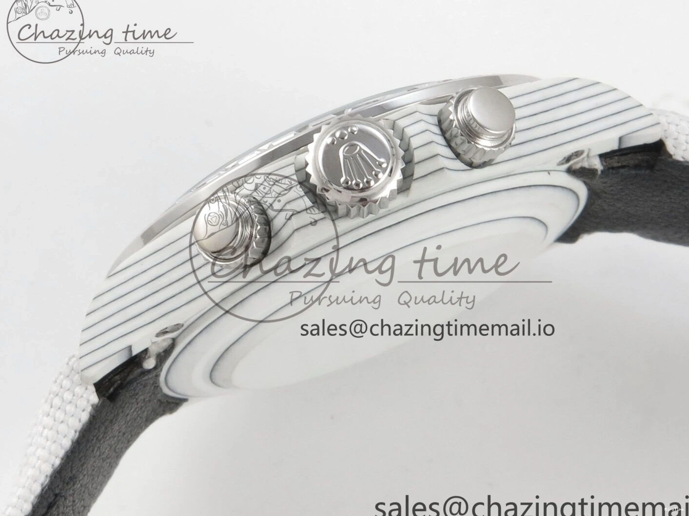 MiroTime 0301 Daytona Cosmograph White Carbon MPF Best Blaken Skeleton Dial on White Nylon Strap A FreshLook 314